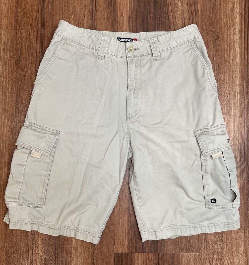 Y2K Quiksilver Cargo Shorts Mens 32 Khaki Tan Baggy Skate Grunge